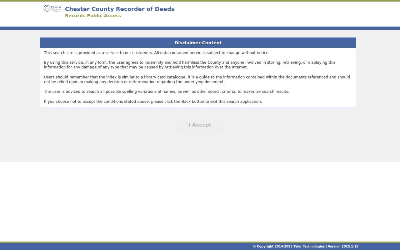 Tredyffrin Township street directory Recorder records access disclaimer