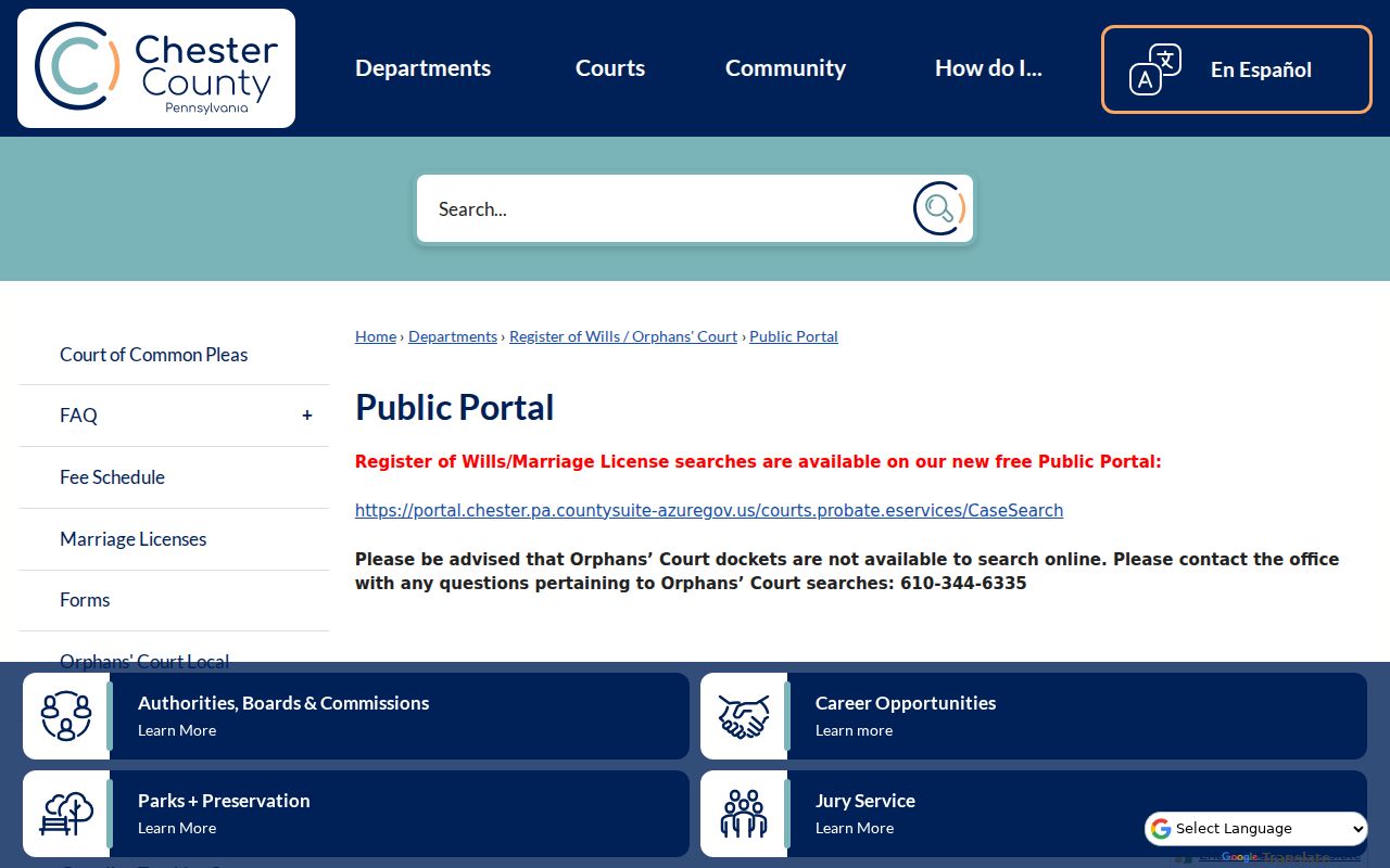Tredyffrin Township residents directory Register of Wills public portal