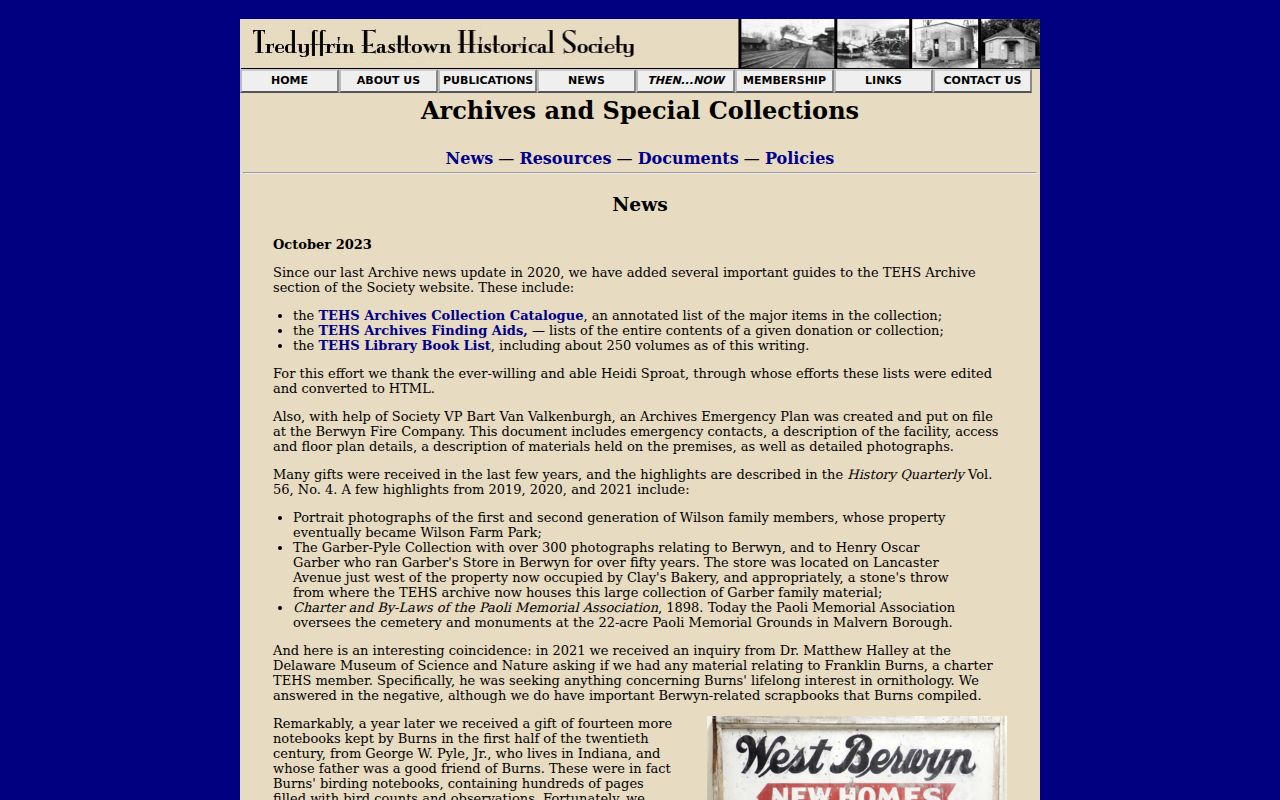 Tredyffrin Township city directory TEHS archives materials